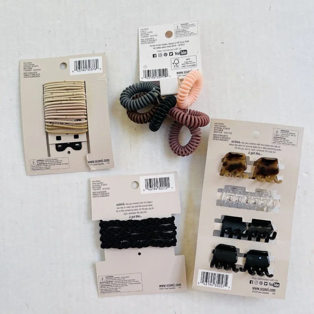 Scunci Hair Accessories Assorted Elastic Tie Mini Jaw Clips New Opened